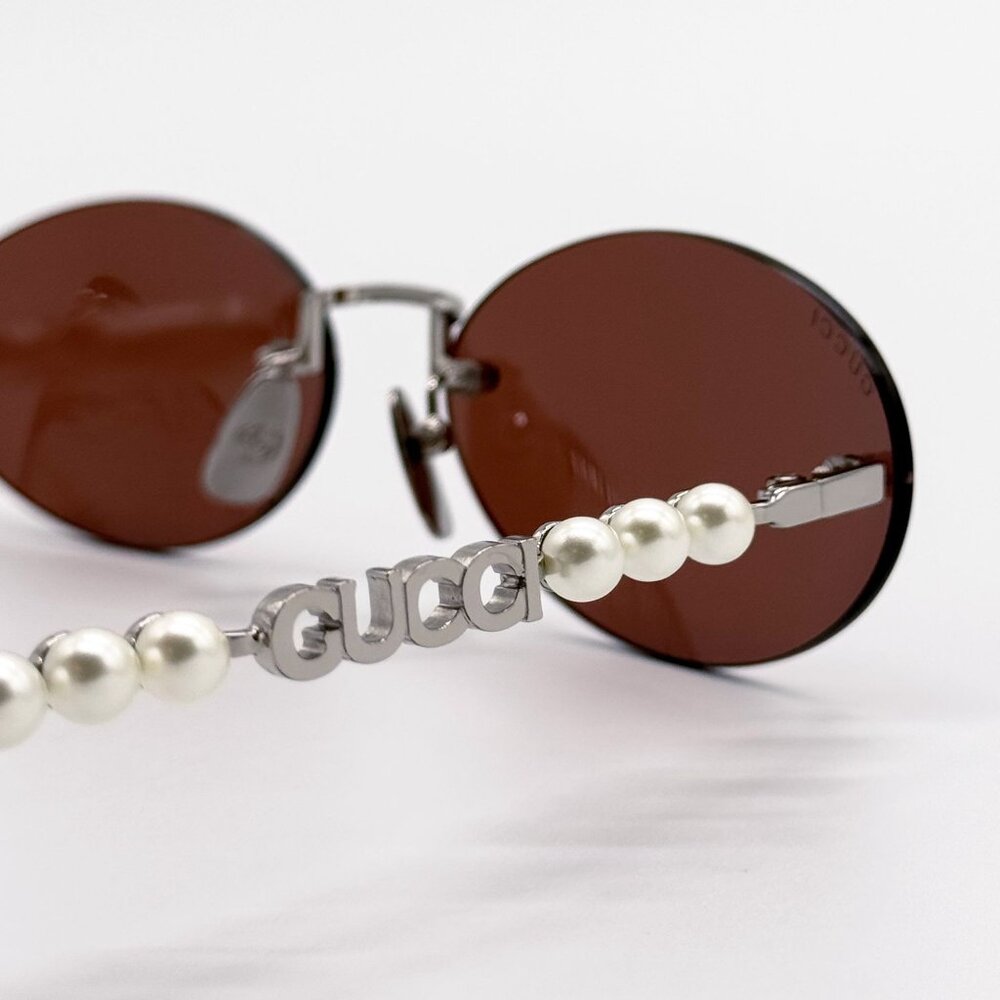 NEW GUCCI SUNGLASSES SILVER WOMEN OVAL EYEWEAR GUCCI GG1922S 002 - Picture 11 of 14